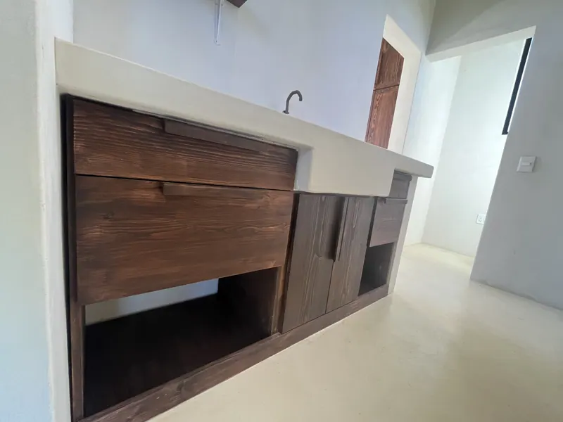 Dark wood floating vanity
